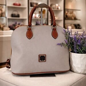 Dooney & Bourke Domed Taupe and Brown Satchel Hand Shoulder Bag